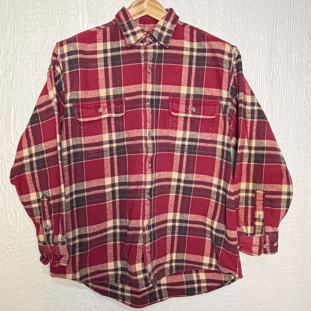 Field & Stream Mens Red Plaid Flannel Button Down Shirt Cotton Large Soft & Warm